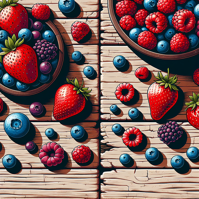 fresh assorted berries on a wooden table