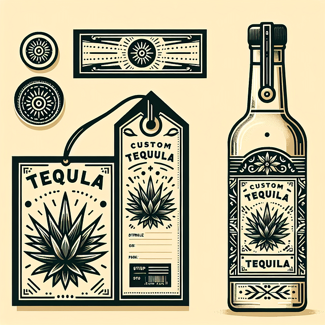custom tequila bottle label and hangtag design