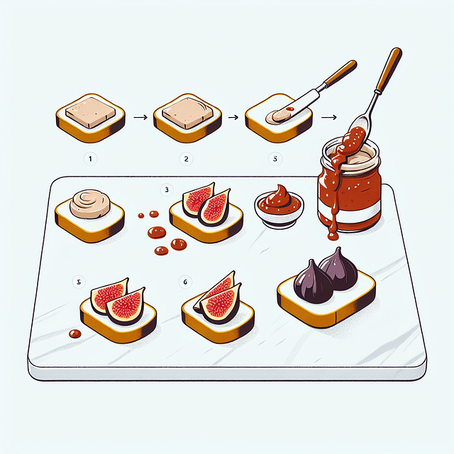 pâté crostini with fig jam on a marble board