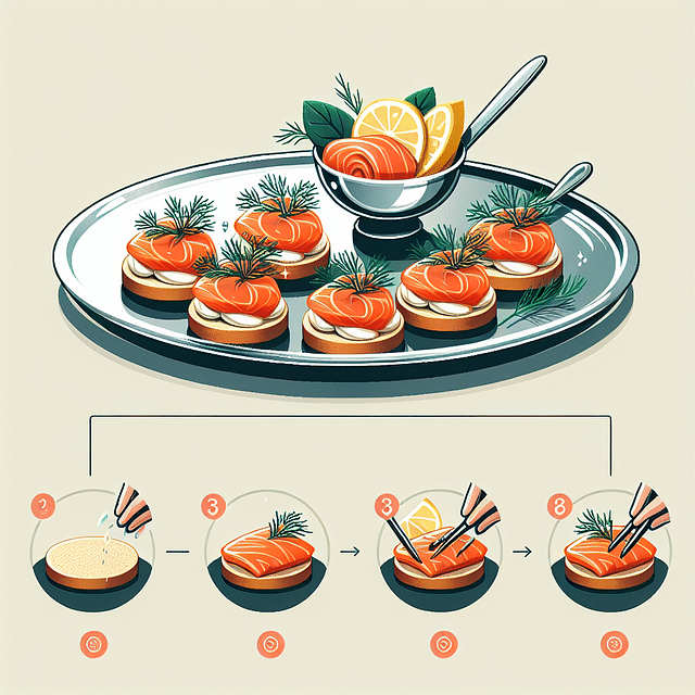 smoked salmon canapés on a silver platter