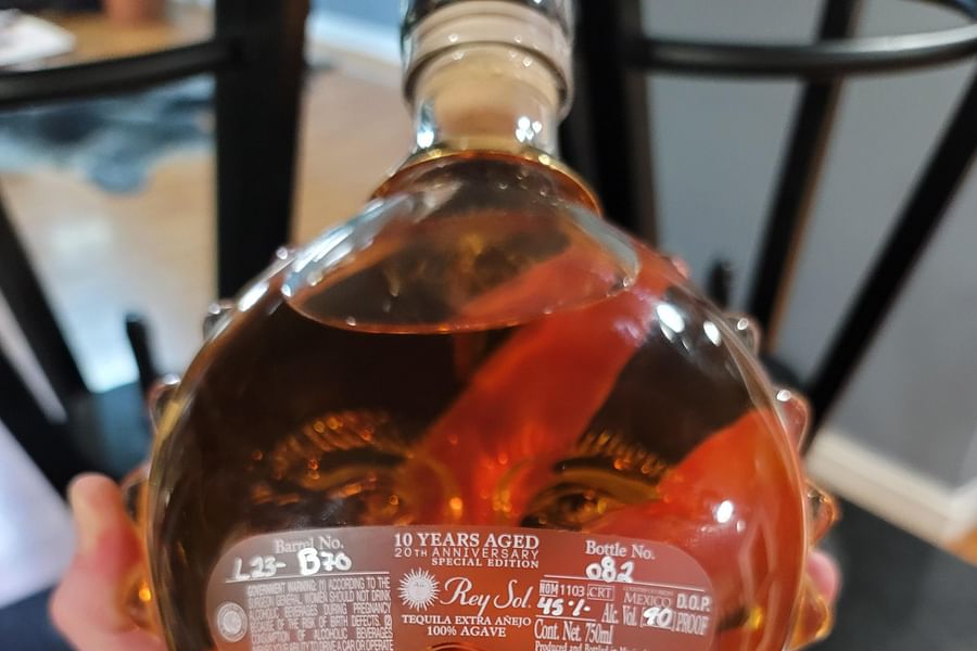 Rey Sol AΓ±ejo tequila bottle
