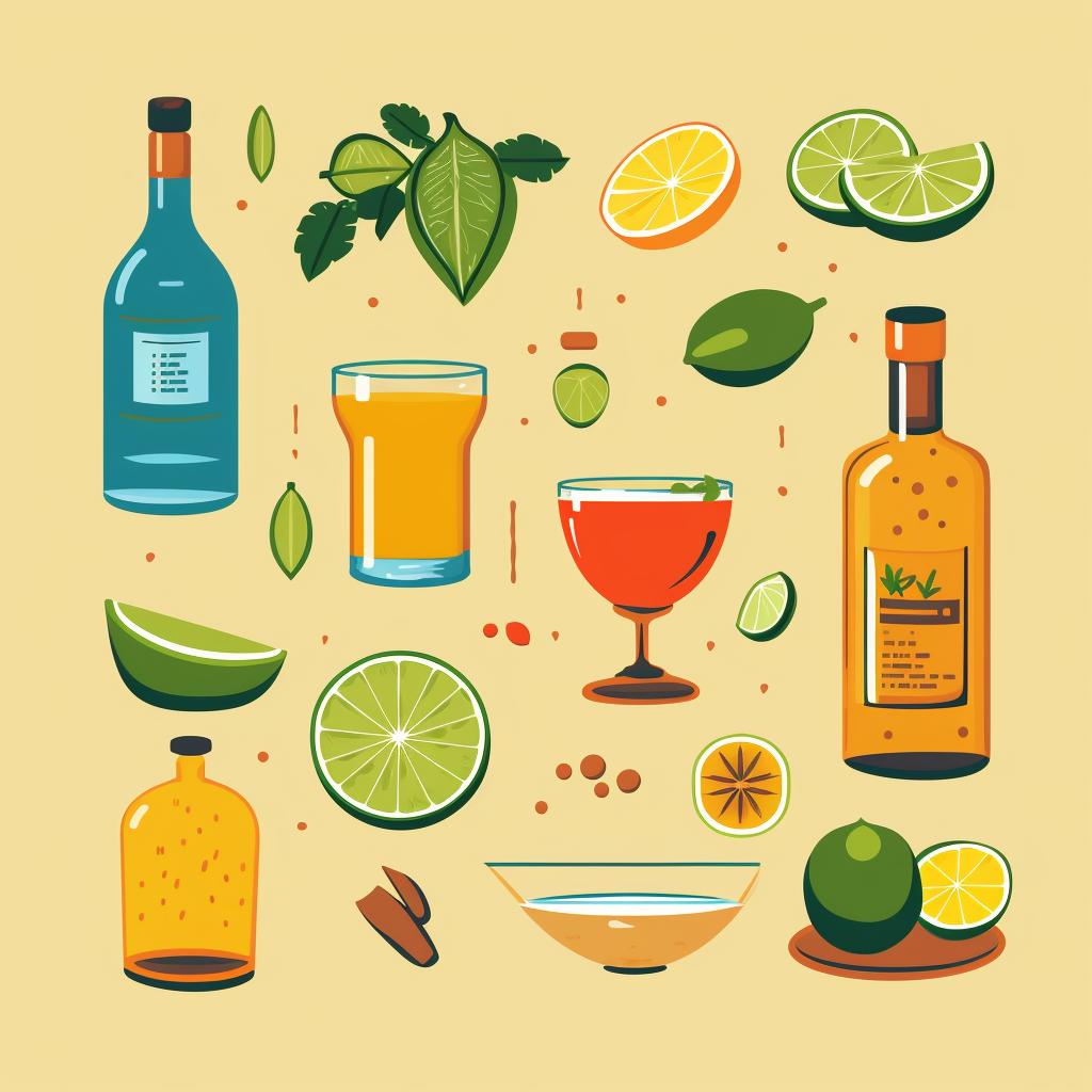 Ingredients for a tequila cocktail laid out